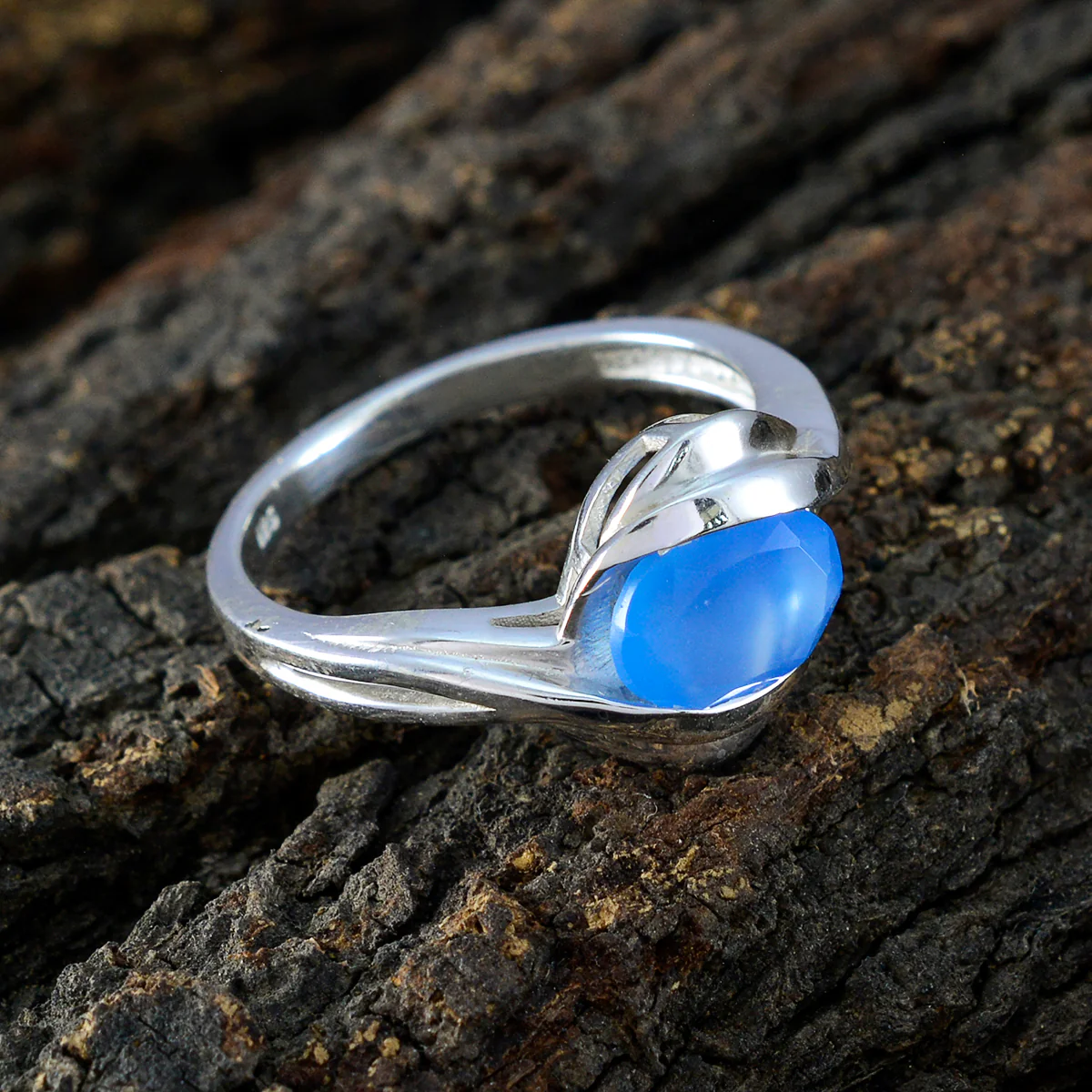 Blue Chalcedony Solitaire German 925 Sterling Silver Blue Gems Tiny Traditional Ring Jewelry - Image 3