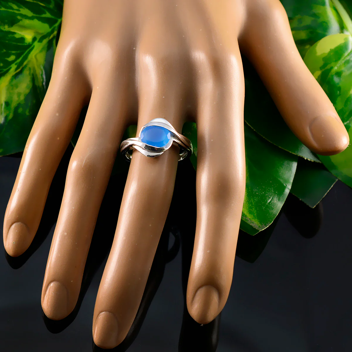 Blue Chalcedony Solitaire German 925 Sterling Silver Blue Gems Tiny Traditional Ring Jewelry - Image 5