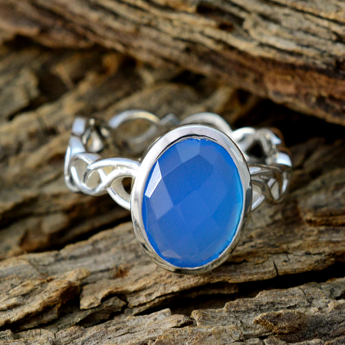 Blue Chalcedony Solitaire Indian 925 Silver Blue Gemstone Minimal Contemporary Ring Jewellery - Image 3