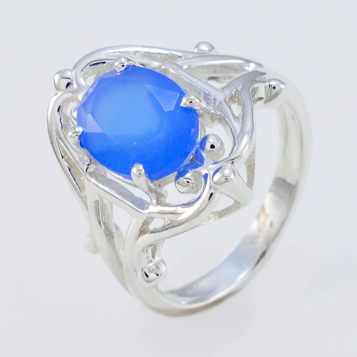 Blue Chalcedony Solitaire Indian 925 Silver Blue Gemstones Tiny Boho Ring Jewelry - Image 2