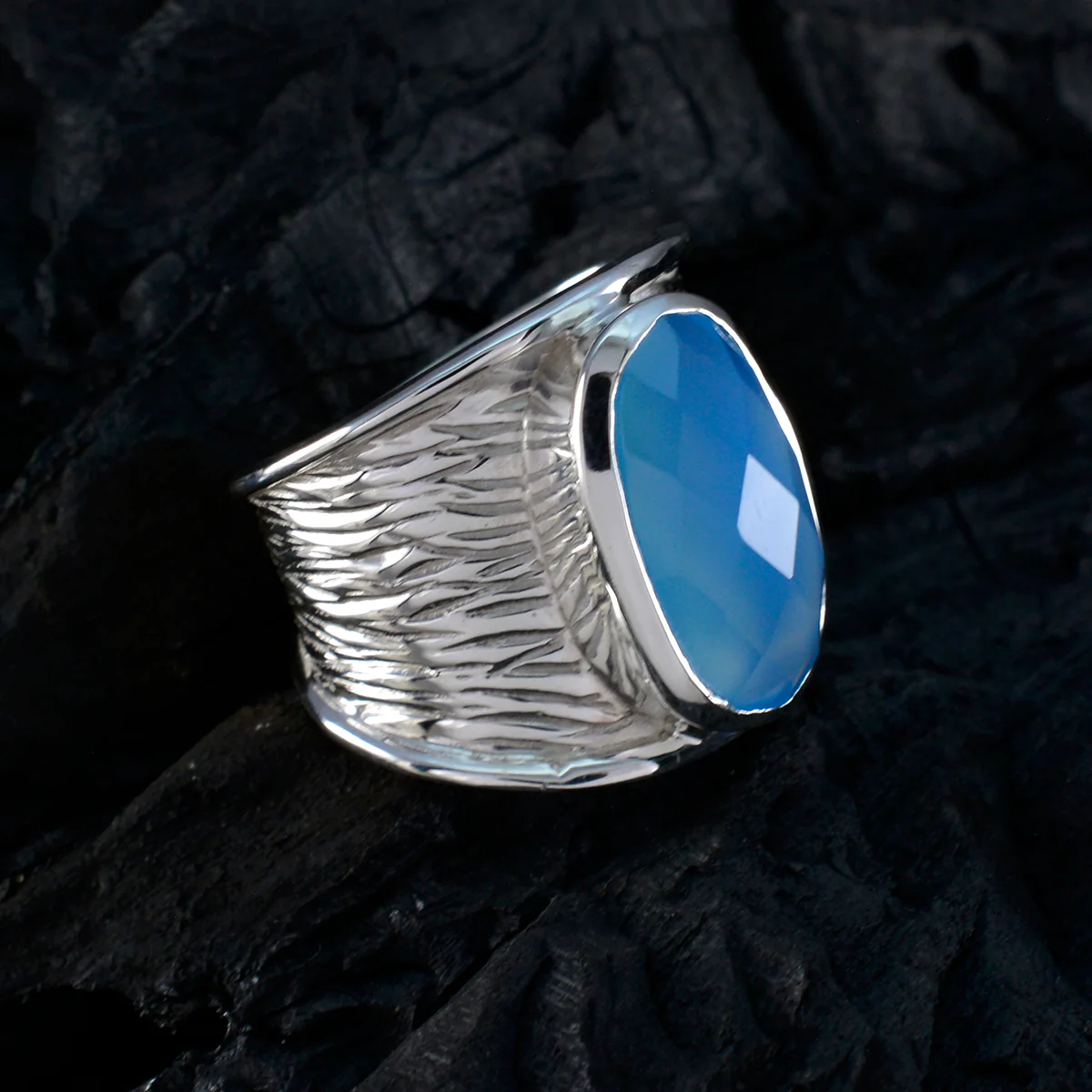 Blue Chalcedony Solitaire Italian Sterling Silver Blue Gemstones Statement Heritage Ring Jewellery - Image 4