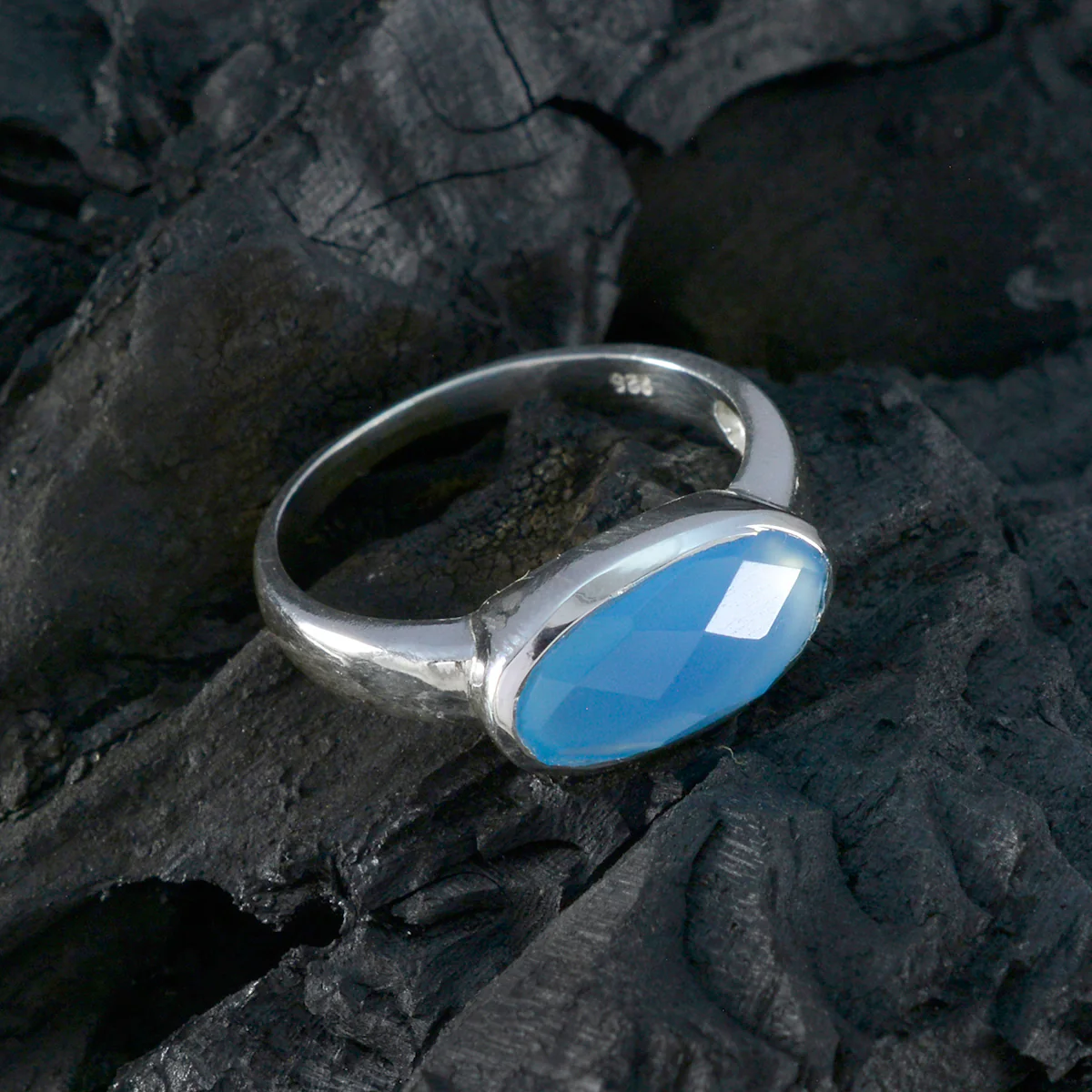 Blue Chalcedony Solitaire Japanese 92.5 Silver Blue Gemstones Whisper-thin Abstract Ring Jewelry - Image 4