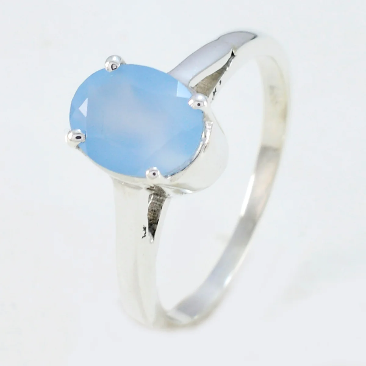 Blue Chalcedony Solitaire Japanese 925 Sterling Silver Blue Gemstone Delicate Feminine Ring Jewelry - Image 2