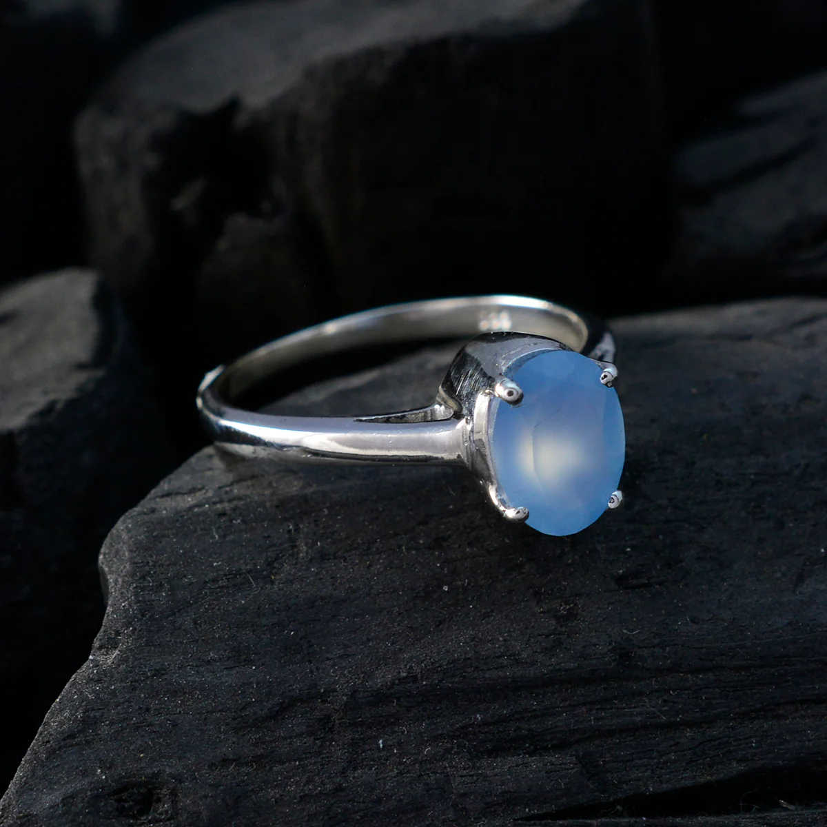 Blue Chalcedony Solitaire Japanese 925 Sterling Silver Blue Gemstone Delicate Feminine Ring Jewelry - Image 4