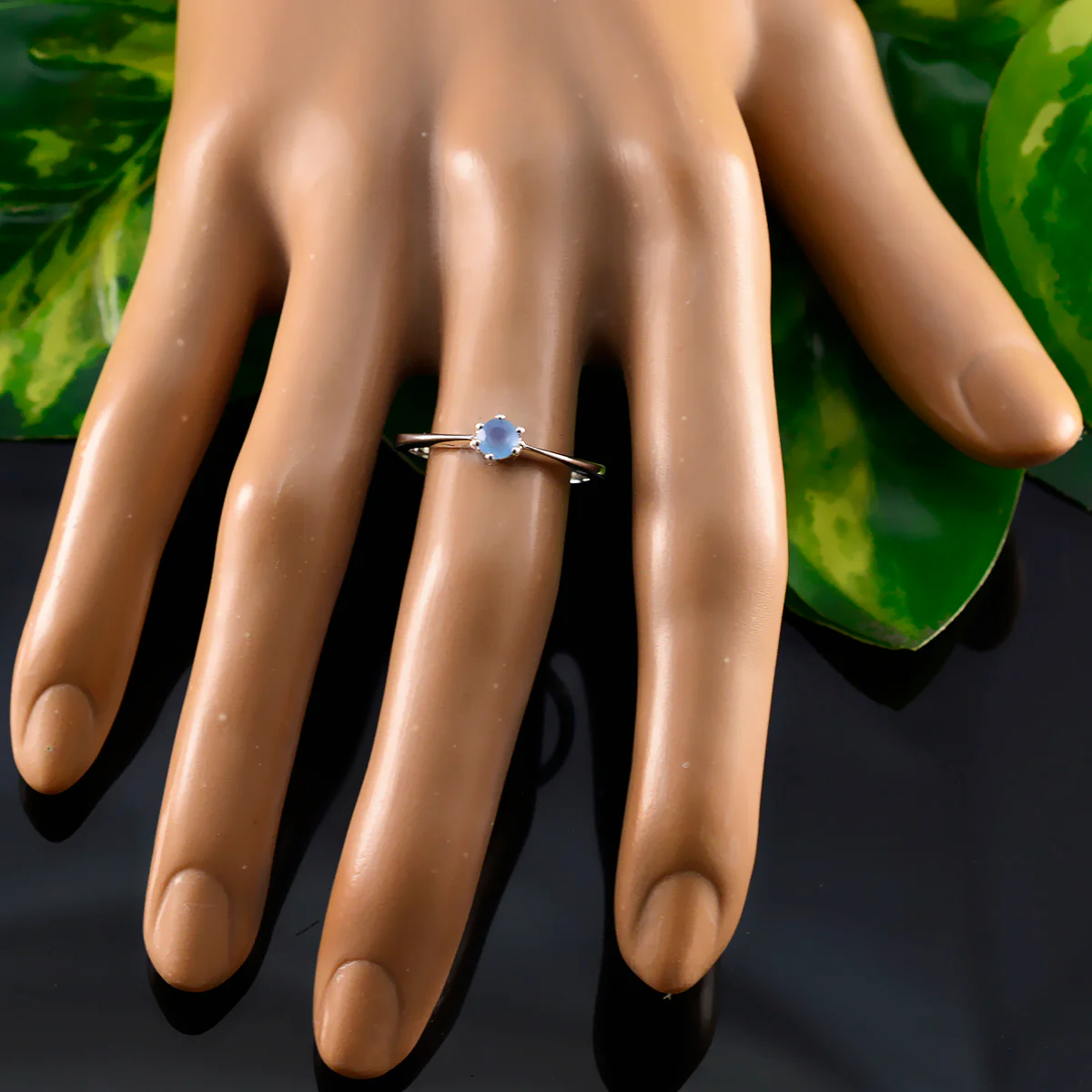 Blue Chalcedony Solitaire Japanese Silver Blue Gems Elegant Feminine Ring Jewellery - Image 5