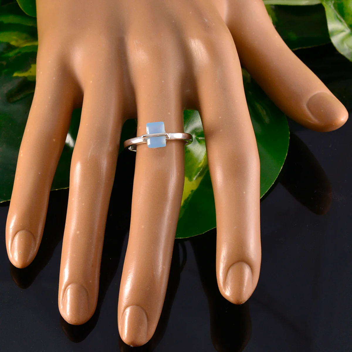 Blue Chalcedony Solitaire Korean 925 Silver Blue Gems Dainty Fairytale Ring Jewellery - Image 5