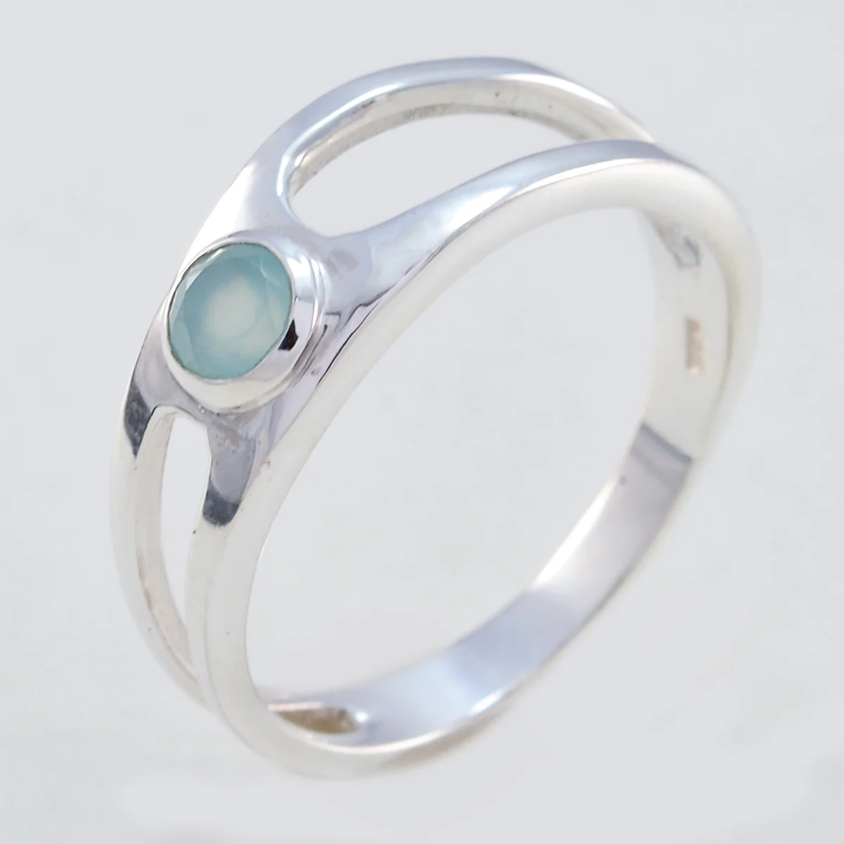 Blue Chalcedony Solitaire Korean 925 Silver Blue Gemstone Dainty Feminine Ring Jewelry - Image 2