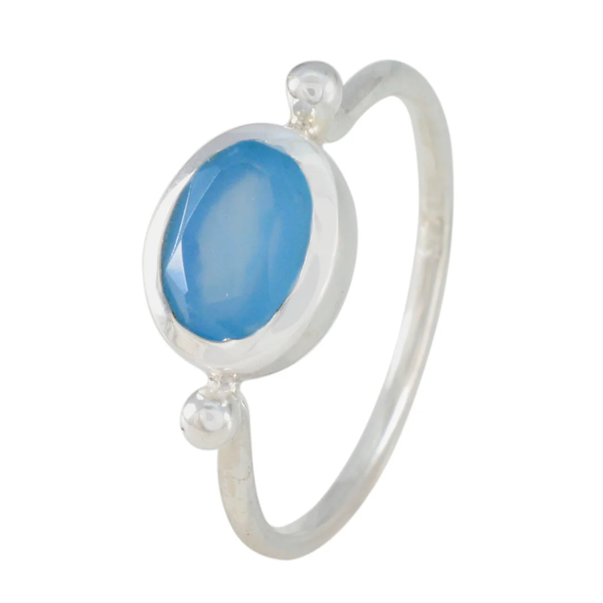 Blue Chalcedony Solitaire Korean 925 Sterling Silver Blue Gemstone Dainty Modern Ring Jewellery - Image 2