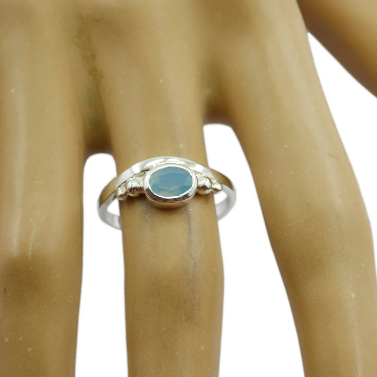 Blue Chalcedony Solitaire Korean 925 Sterling Silver Blue Gemstones Delicate Glamorous Ring Jewelry - Image 2