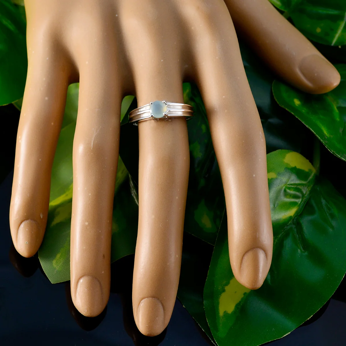 Blue Chalcedony Solitaire Korean Sterling Silver Blue Gemstone Dainty Fairytale Ring Jewelry - Image 6