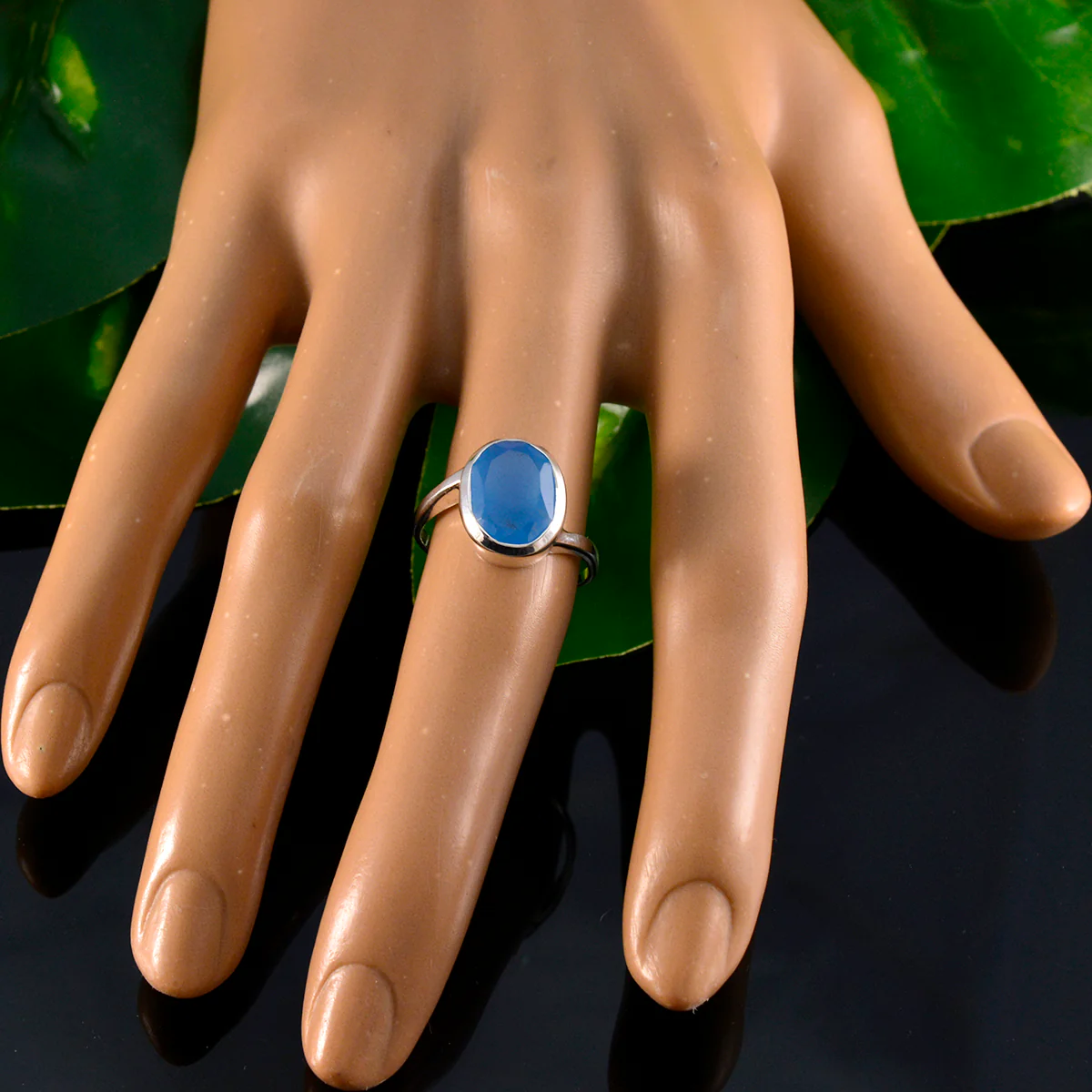 Blue Chalcedony Solitaire Korean Sterling Silver Blue Gemstones Whisper-thin Contemporary Ring Jewellery - Image 5