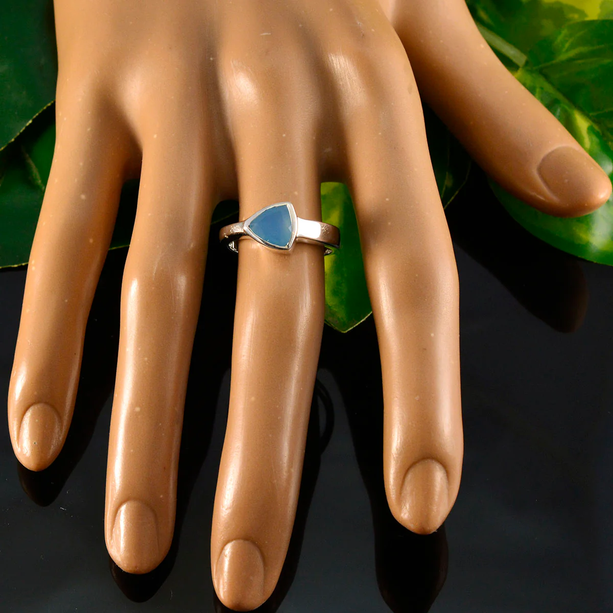 Blue Chalcedony Solitaire Mexican Sterling Silver Blue Gemstones Tiny Geometric Ring Jewelry - Image 5
