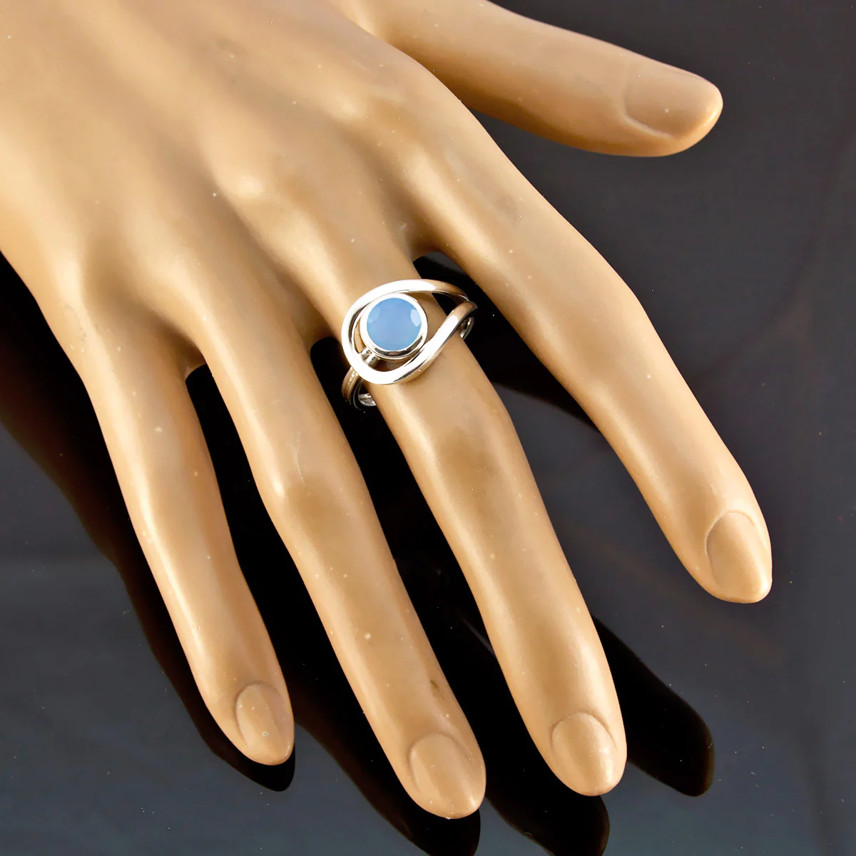 Blue Chalcedony Solitaire Moroccan 92.5 Silver Blue Gems Slim Feminine Ring Jewellery - Image 3