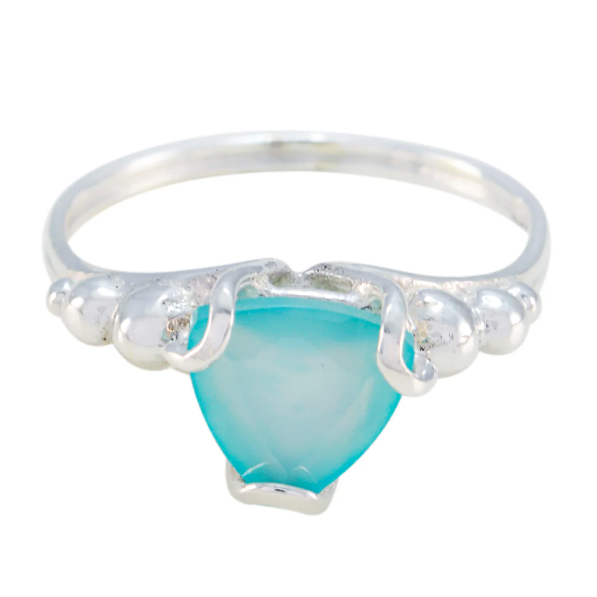 Blue Chalcedony Solitaire Moroccan 925 Silver Blue Gemstone Delicate Rope-Wire Ring Jewelry