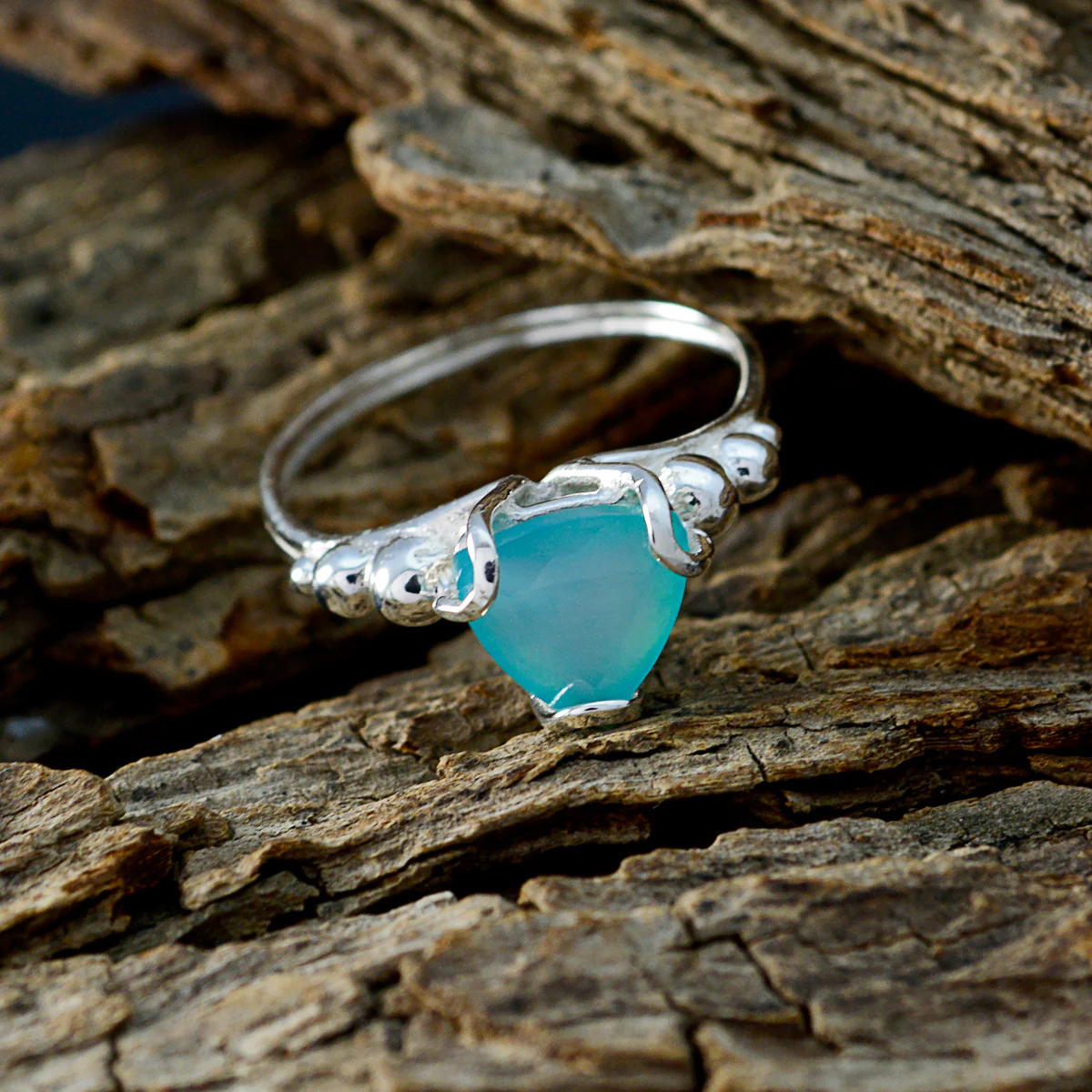 Blue Chalcedony Solitaire Moroccan 925 Silver Blue Gemstone Delicate Rope-Wire Ring Jewelry - Image 3