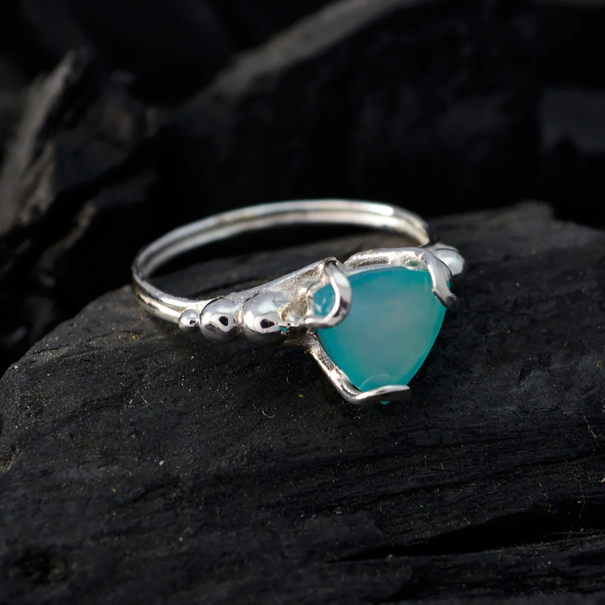 Blue Chalcedony Solitaire Moroccan 925 Silver Blue Gemstone Delicate Rope-Wire Ring Jewelry - Image 4