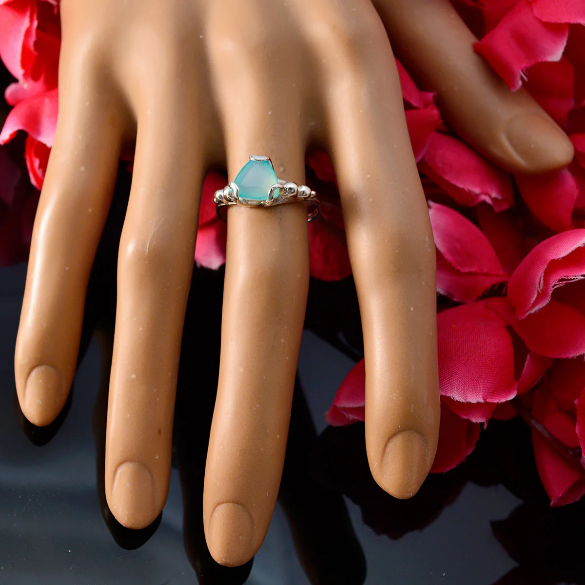 Blue Chalcedony Solitaire Moroccan 925 Silver Blue Gemstone Delicate Rope-Wire Ring Jewelry - Image 5