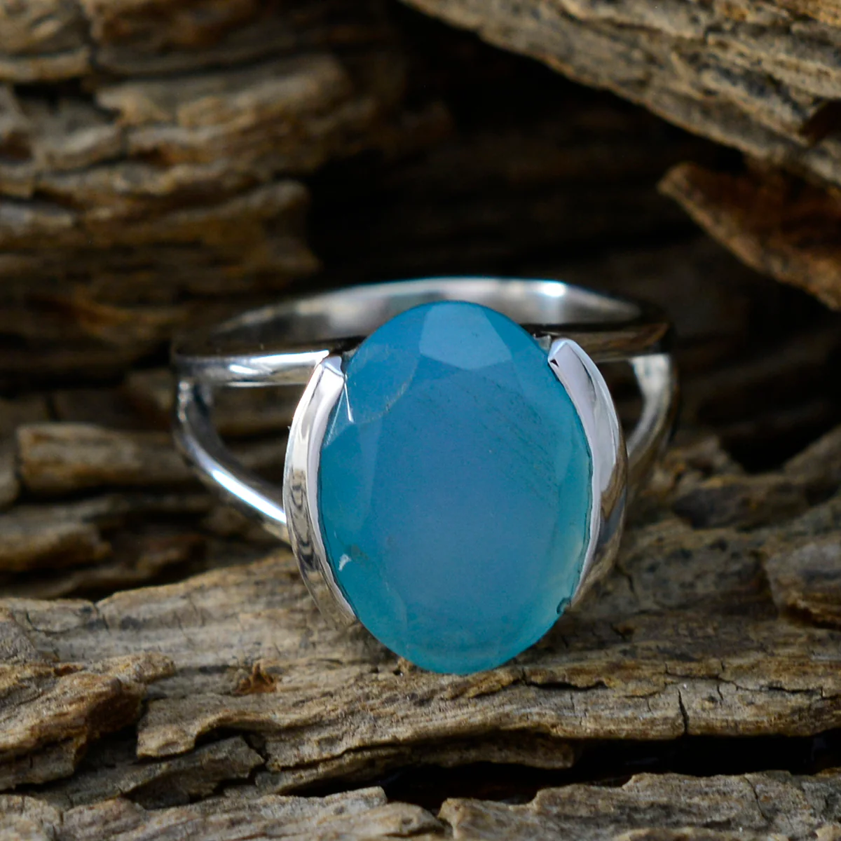 Blue Chalcedony Solitaire Moroccan 925 Sterling Silver Blue Gems Classic  Glamorous Ring Jewelry - Image 3