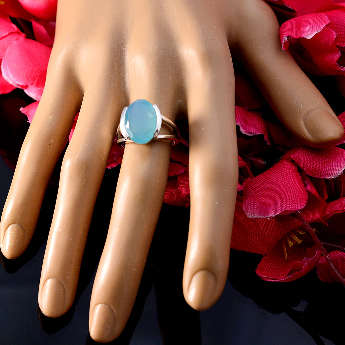 Blue Chalcedony Solitaire Moroccan 925 Sterling Silver Blue Gems Classic  Glamorous Ring Jewelry - Image 5