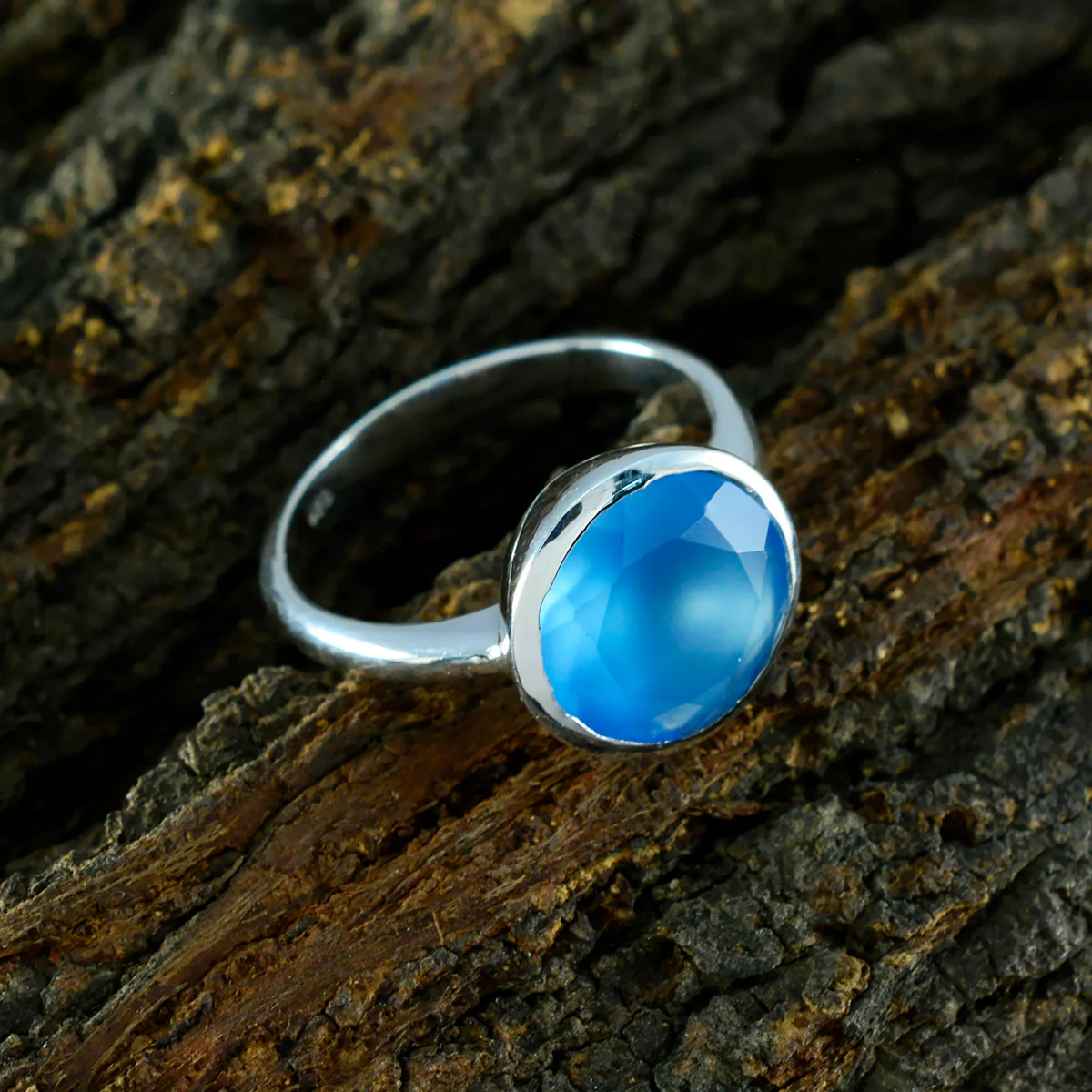 Blue Chalcedony Solitaire Russian 925 Sterling Silver Blue Gems Tiny Luxurious Ring Jewelry - Image 3