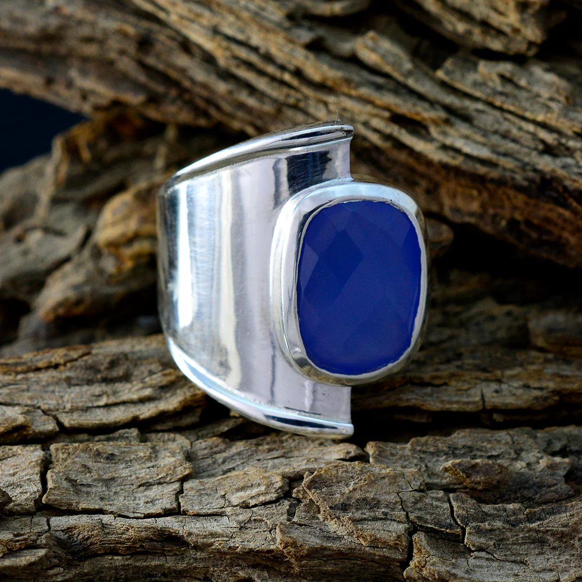 Blue Chalcedony Solitaire Russian Sterling Silver Blue Gemstones Versatile Armor Ring Jewellery - Image 3