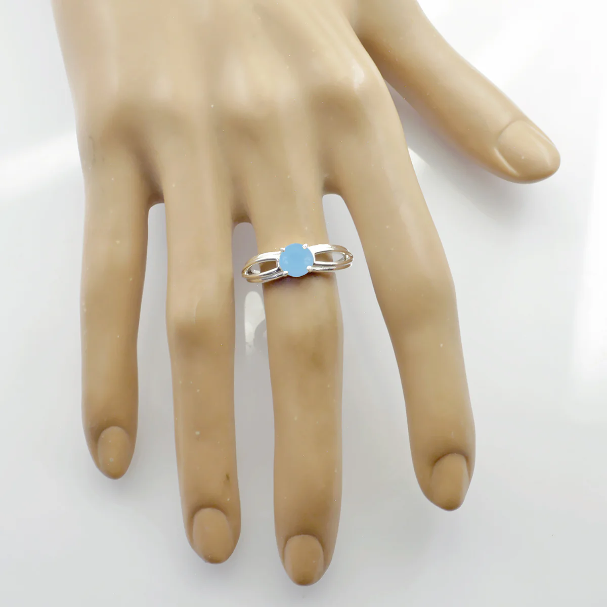 Blue Chalcedony Solitaire Turkish 925 Sterling Silver Blue Gems Dainty Modern Ring Jewellery - Image 2