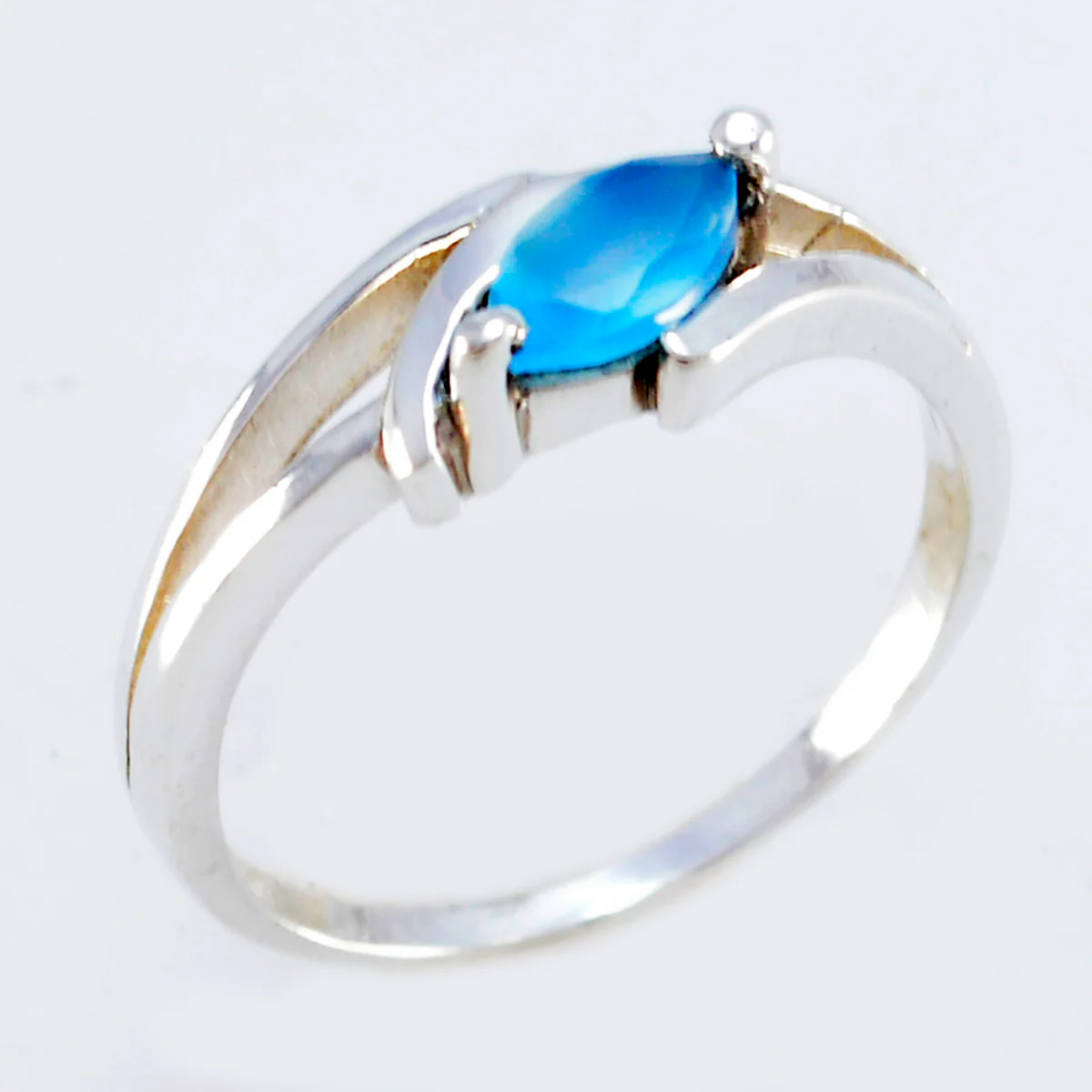 Blue Chalcedony Solitaire Turkish 925 Sterling Silver Blue Gemstones Dainty Contemporary Ring Jewellery - Image 2