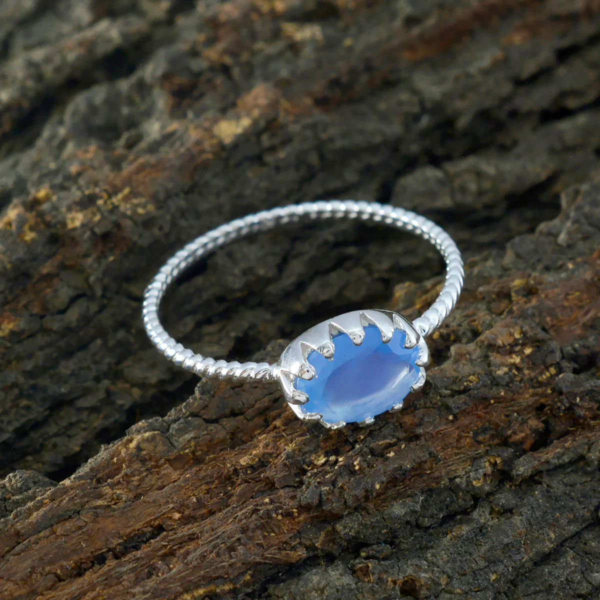 Blue Chalcedony Solitaire Turkish Sterling Silver Blue Gemstone Elegant  Twist Ring Jewellery - Image 3