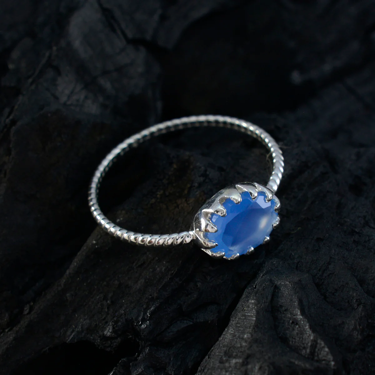 Blue Chalcedony Solitaire Turkish Sterling Silver Blue Gemstone Elegant  Twist Ring Jewellery - Image 4