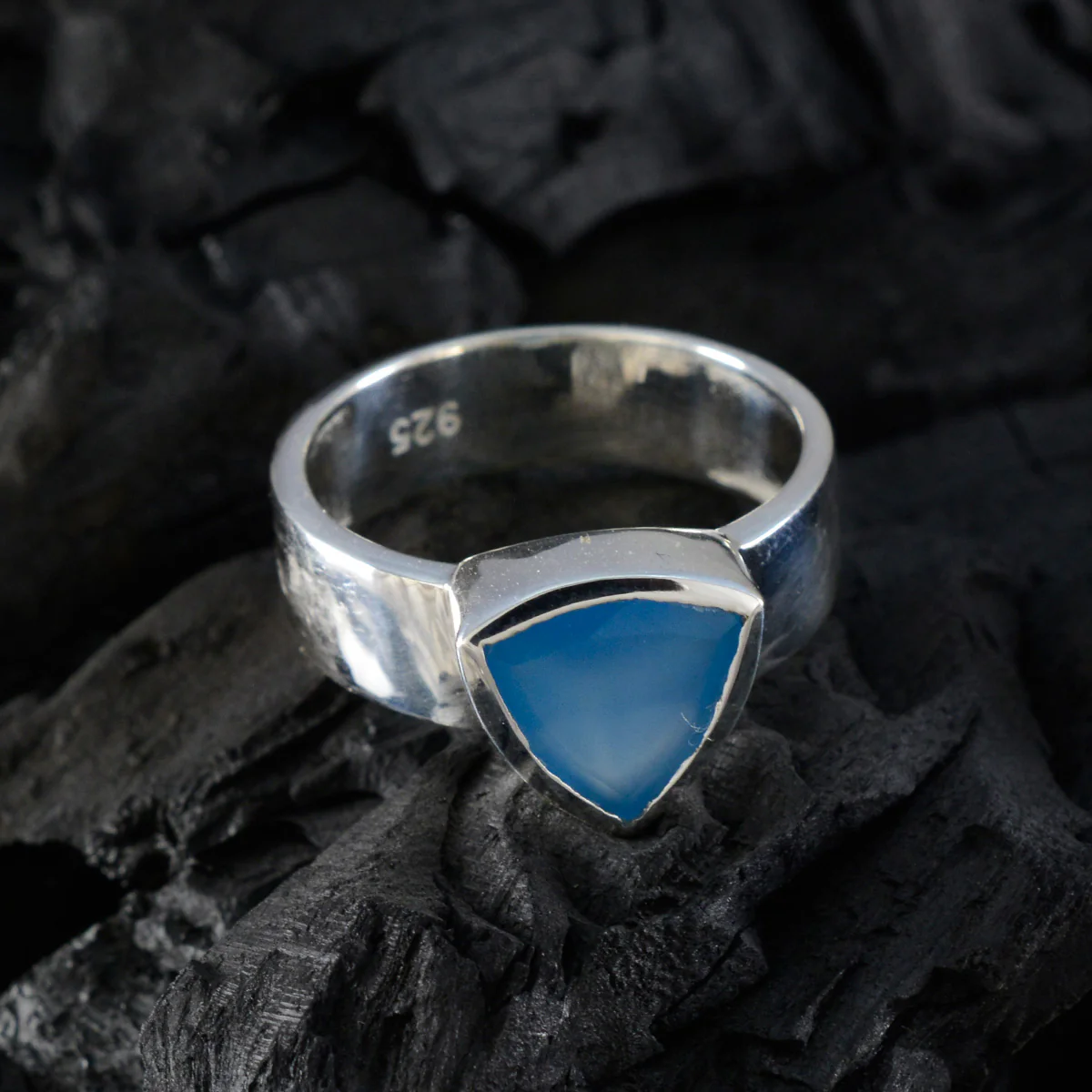 Blue Chalcedony Solitaire Turkish Sterling Silver Blue Gemstones Eye-catching Signet Band Jewellery - Image 4
