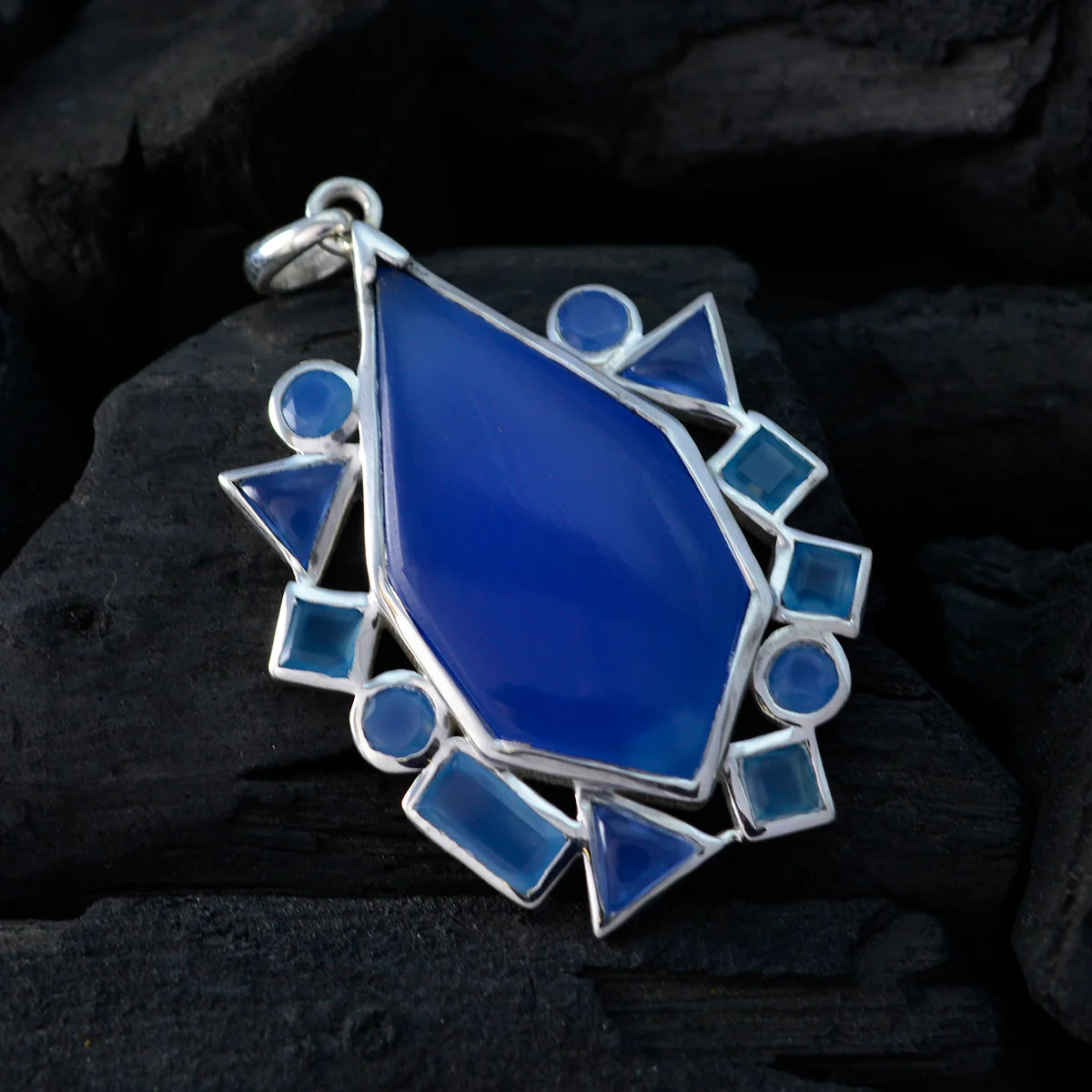 Blue Chalcedony Statement American Sterling Silver multiple Carla Graceful Blue Pendant Jewellery - Image 3