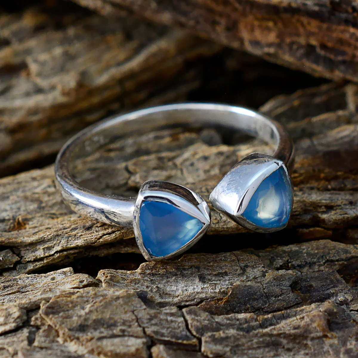 Blue Chalcedony Toi et Moi Japanese 925 Sterling Silver Blue Gems Dainty Fairytale Ring Jewellery - Image 3