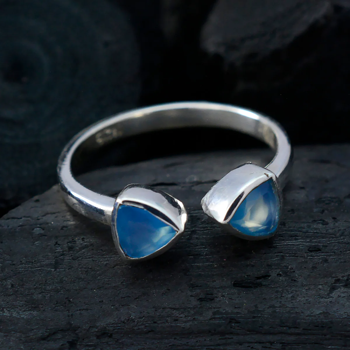 Blue Chalcedony Toi et Moi Japanese 925 Sterling Silver Blue Gems Dainty Fairytale Ring Jewellery - Image 4