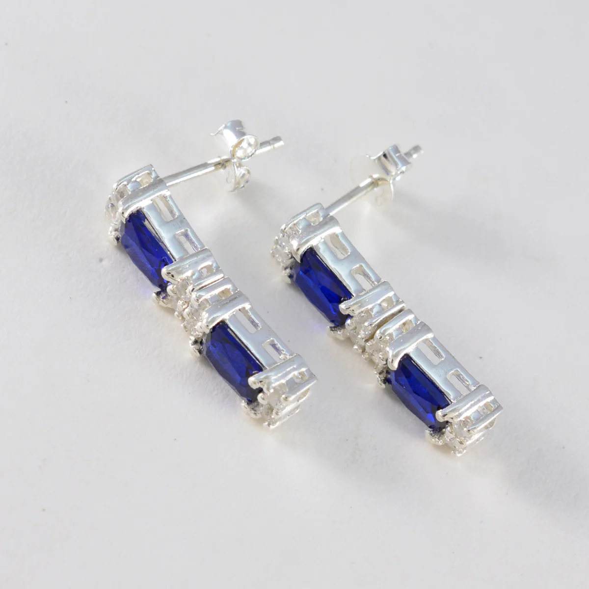 Blue Sapphire CZ American Aiko multiple Stud Blue 925 Silver Earring - Image 2