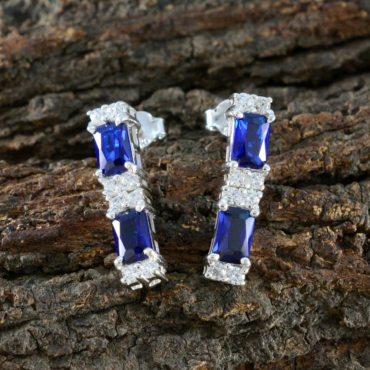 Blue Sapphire CZ American Aiko multiple Stud Blue 925 Silver Earring - Image 4