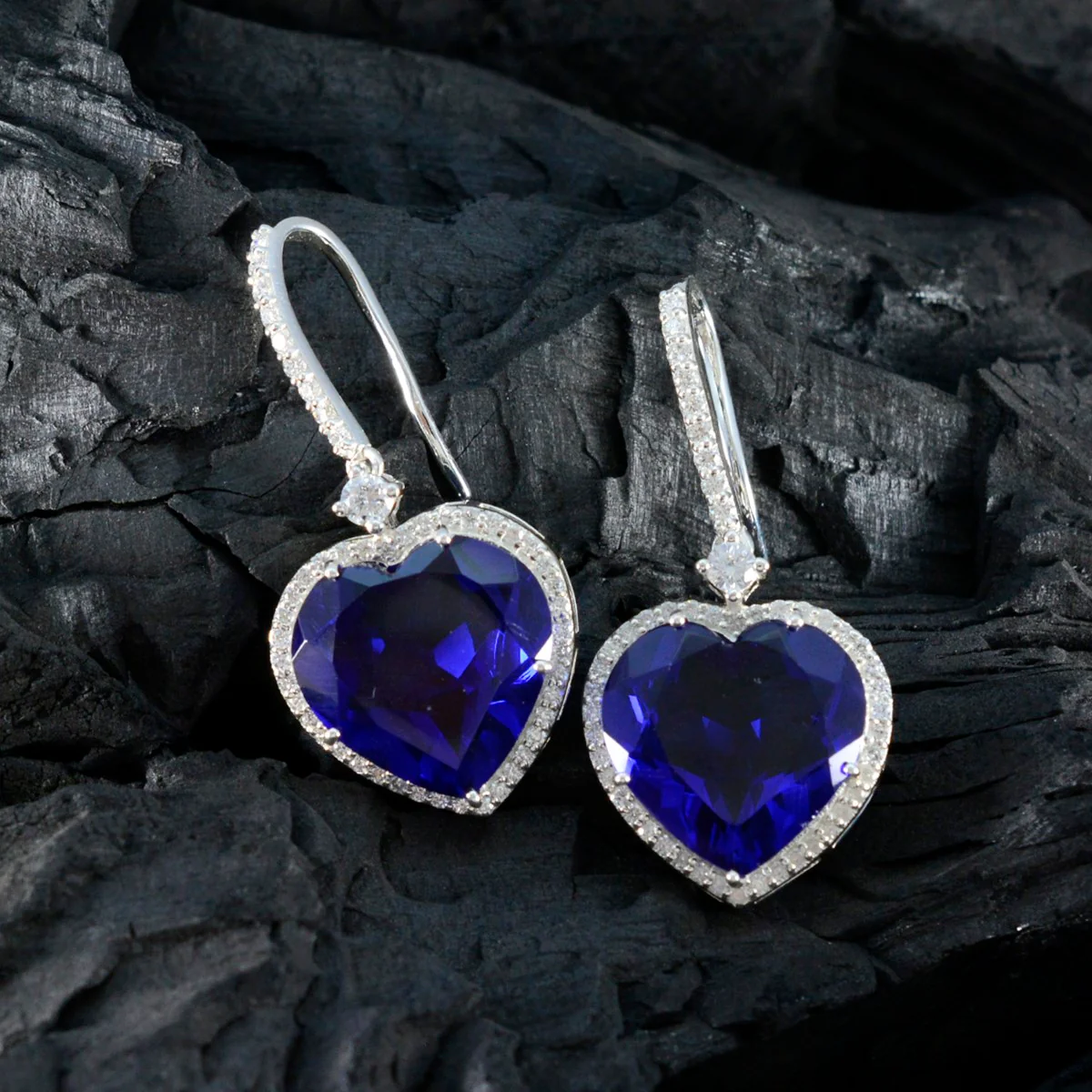 Blue Sapphire CZ American Lourdes Solitaire Dangle Blue 925 Silver Earring - Image 5