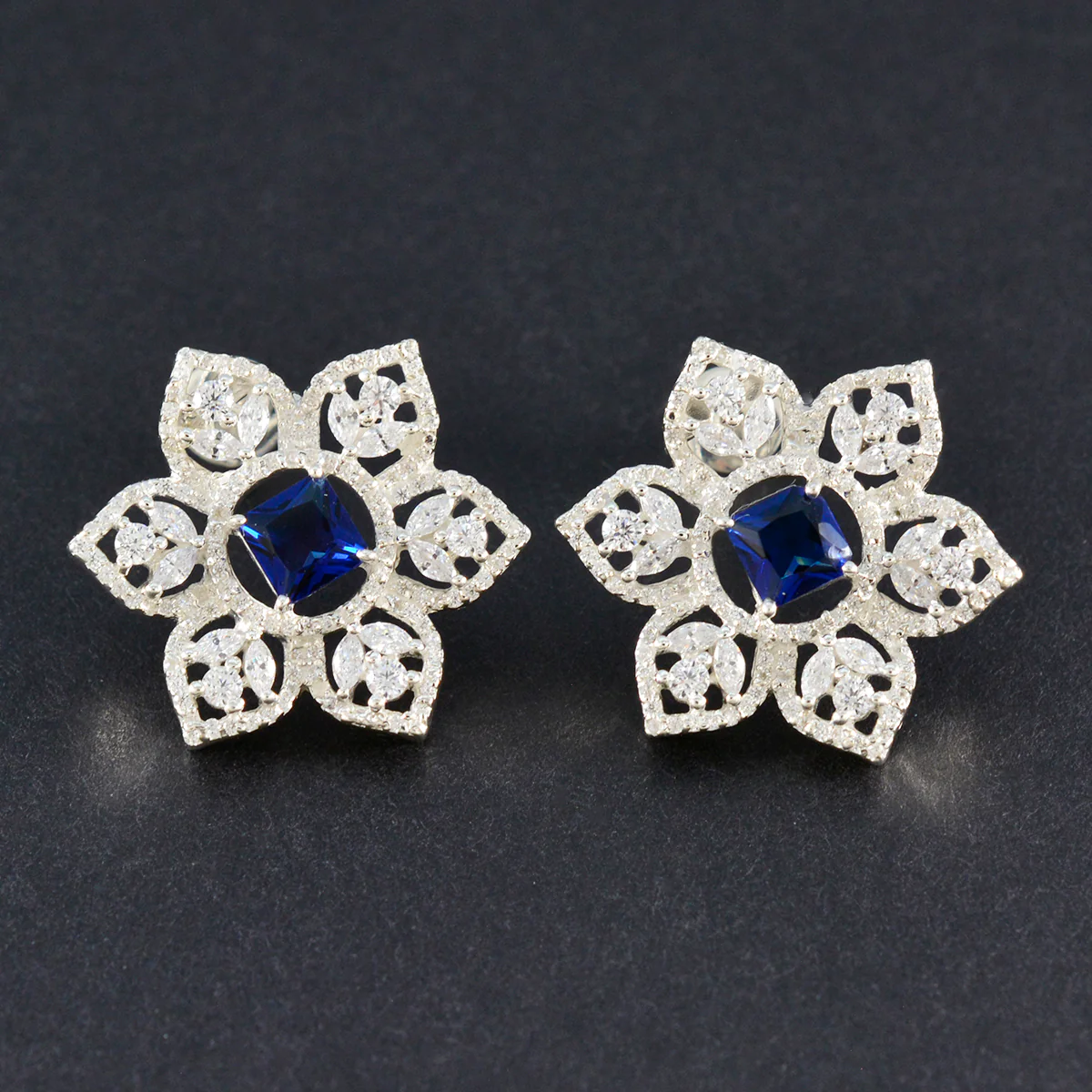 Blue Sapphire CZ American Mei multiple Stud Blue 92.5 Silver Earring - Image 2