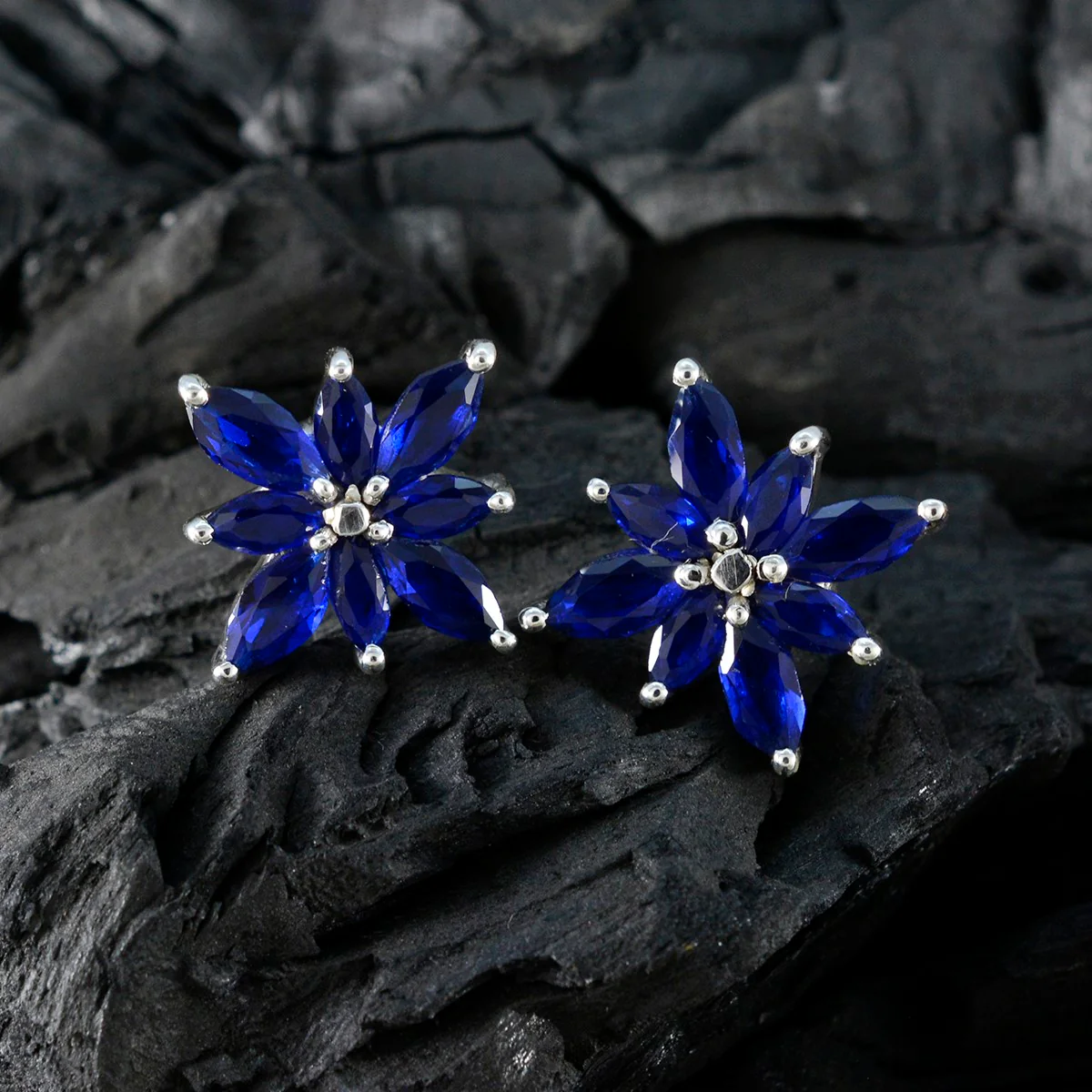 Blue Sapphire CZ American Micaela multiple Stud Blue Sterling Silver Earring - Image 3