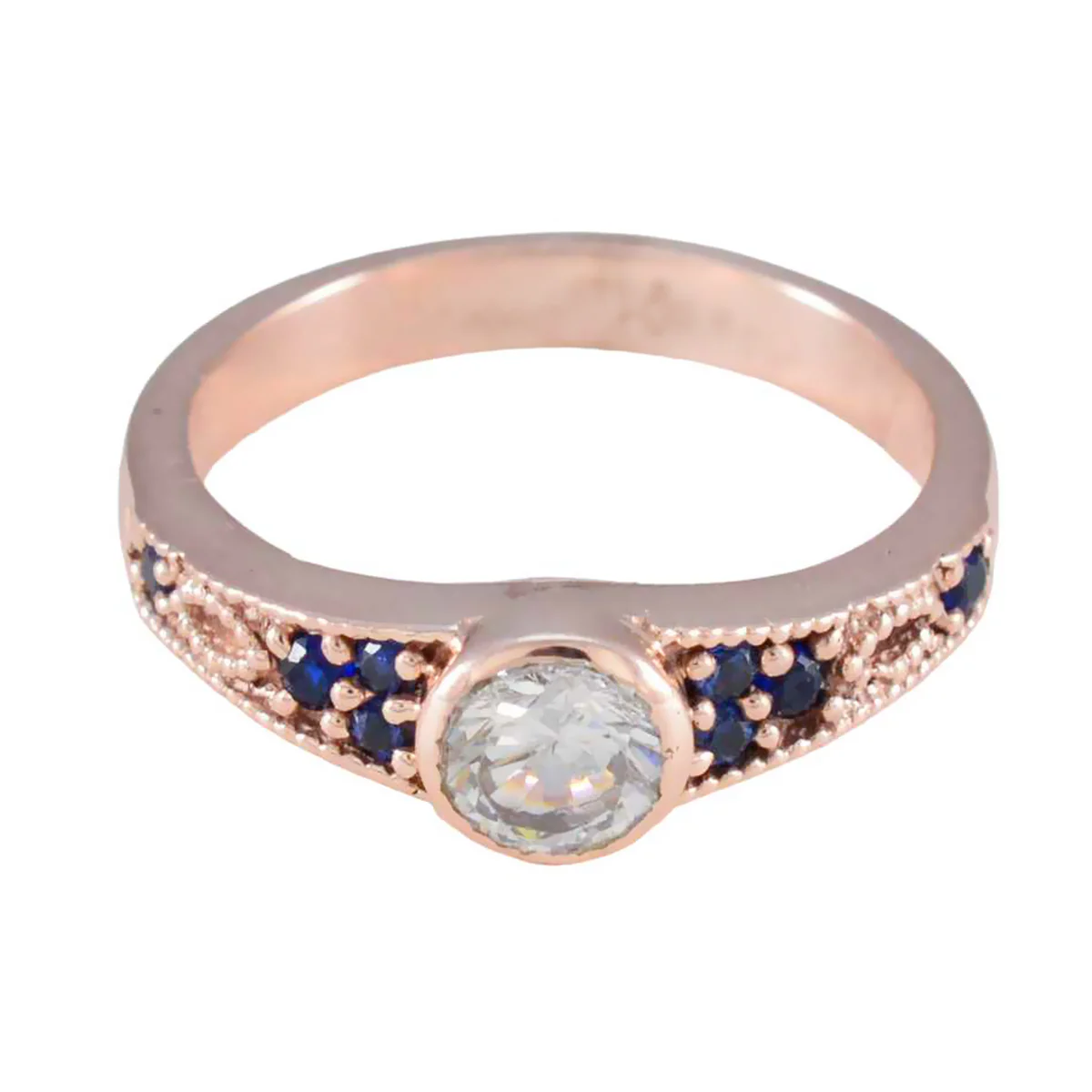 Blue Sapphire CZ Halo American Sterling Silver Blue Gemstones Delicate Abstract Ring Jewellery