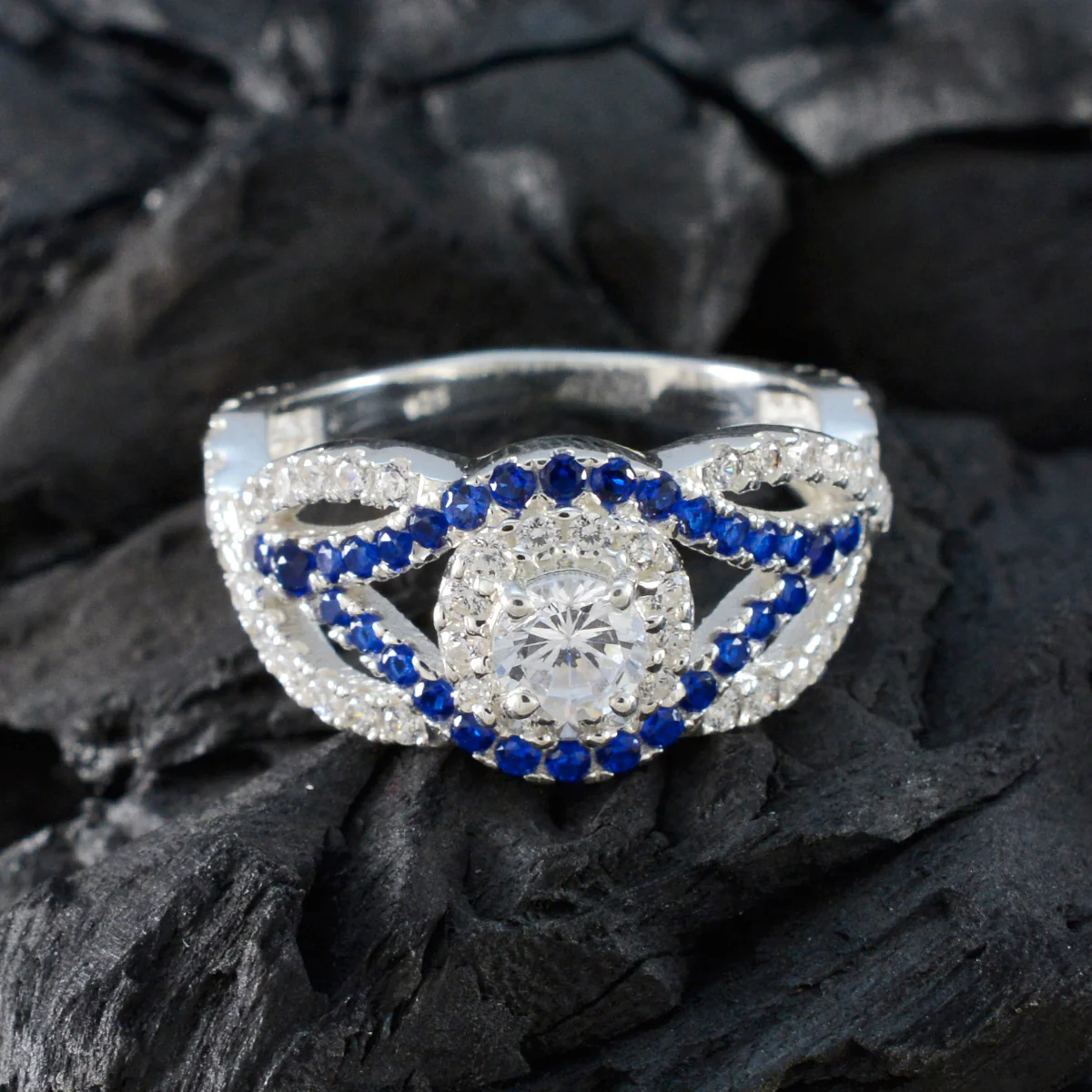Blue Sapphire CZ Halo Egyptian 925 Sterling Silver Blue Gemstone Tiny Artisan Ring Jewelry - Image 4