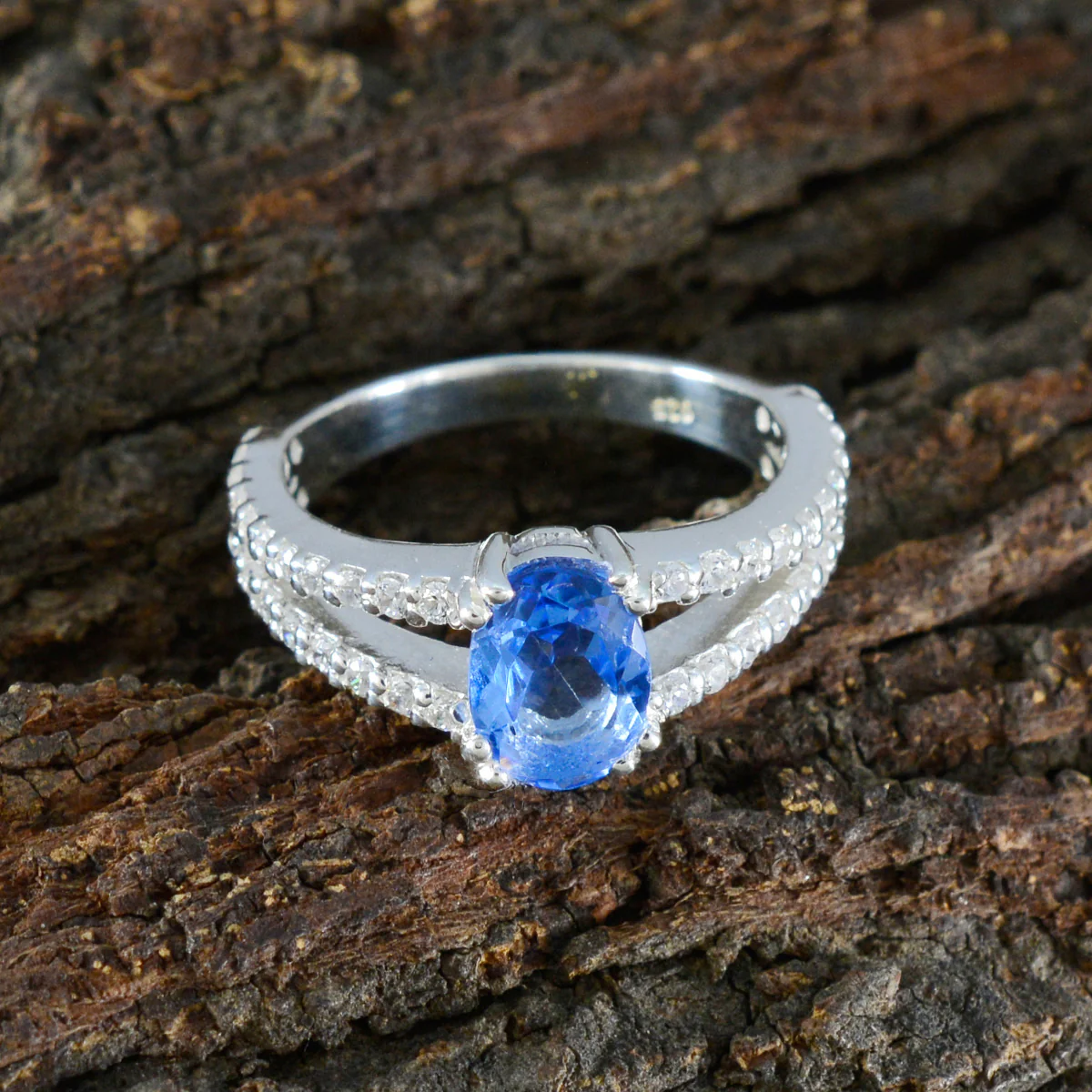 Blue Sapphire CZ Halo German 925 Silver Blue Gems Featherlight Graceful Ring Jewelry - Image 3
