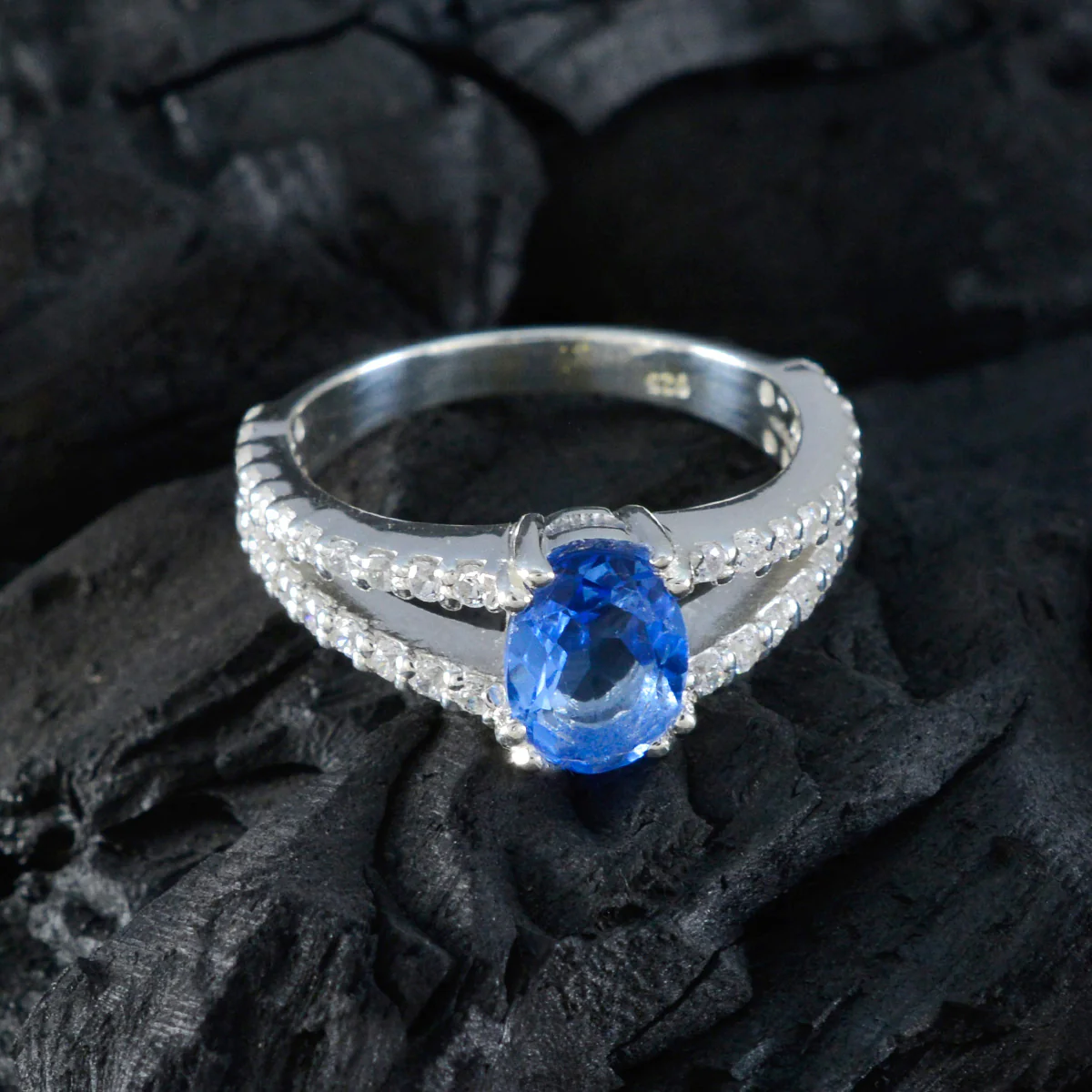 Blue Sapphire CZ Halo German 925 Silver Blue Gems Featherlight Graceful Ring Jewelry - Image 4