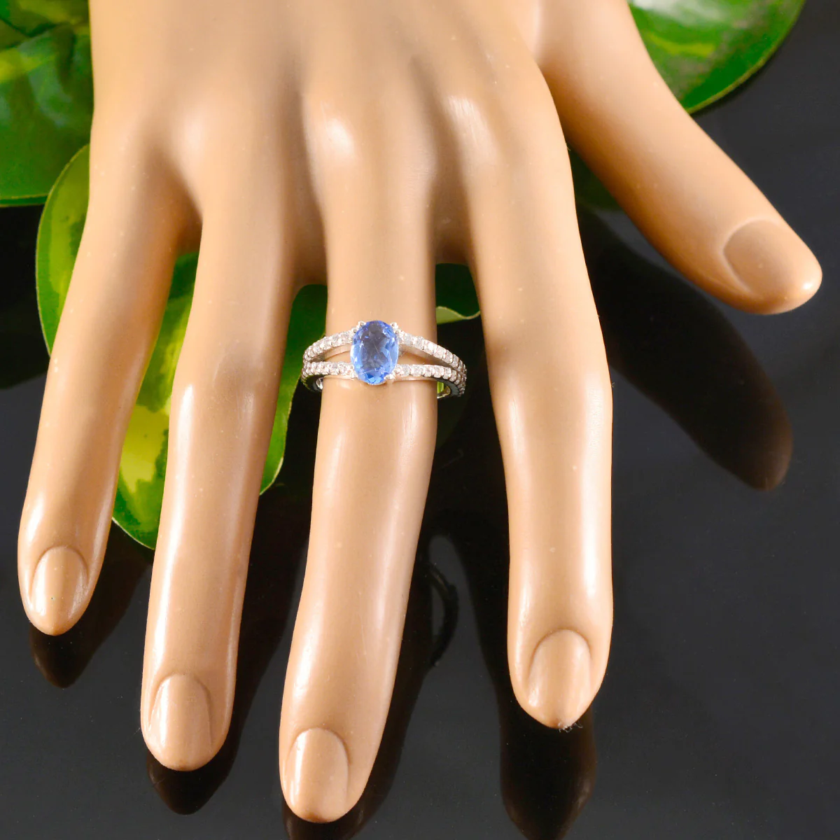 Blue Sapphire CZ Halo German 925 Silver Blue Gems Featherlight Graceful Ring Jewelry - Image 5