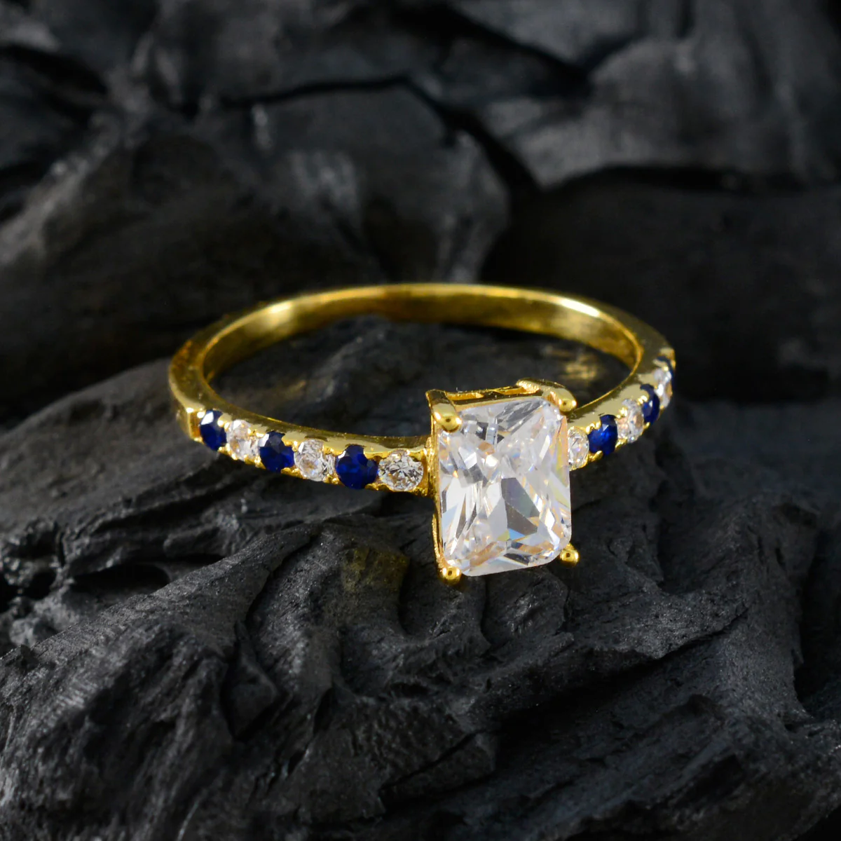 Blue Sapphire CZ Halo Latin American Silver Blue Gemstone Delicate Abstract Ring Jewellery - Image 4