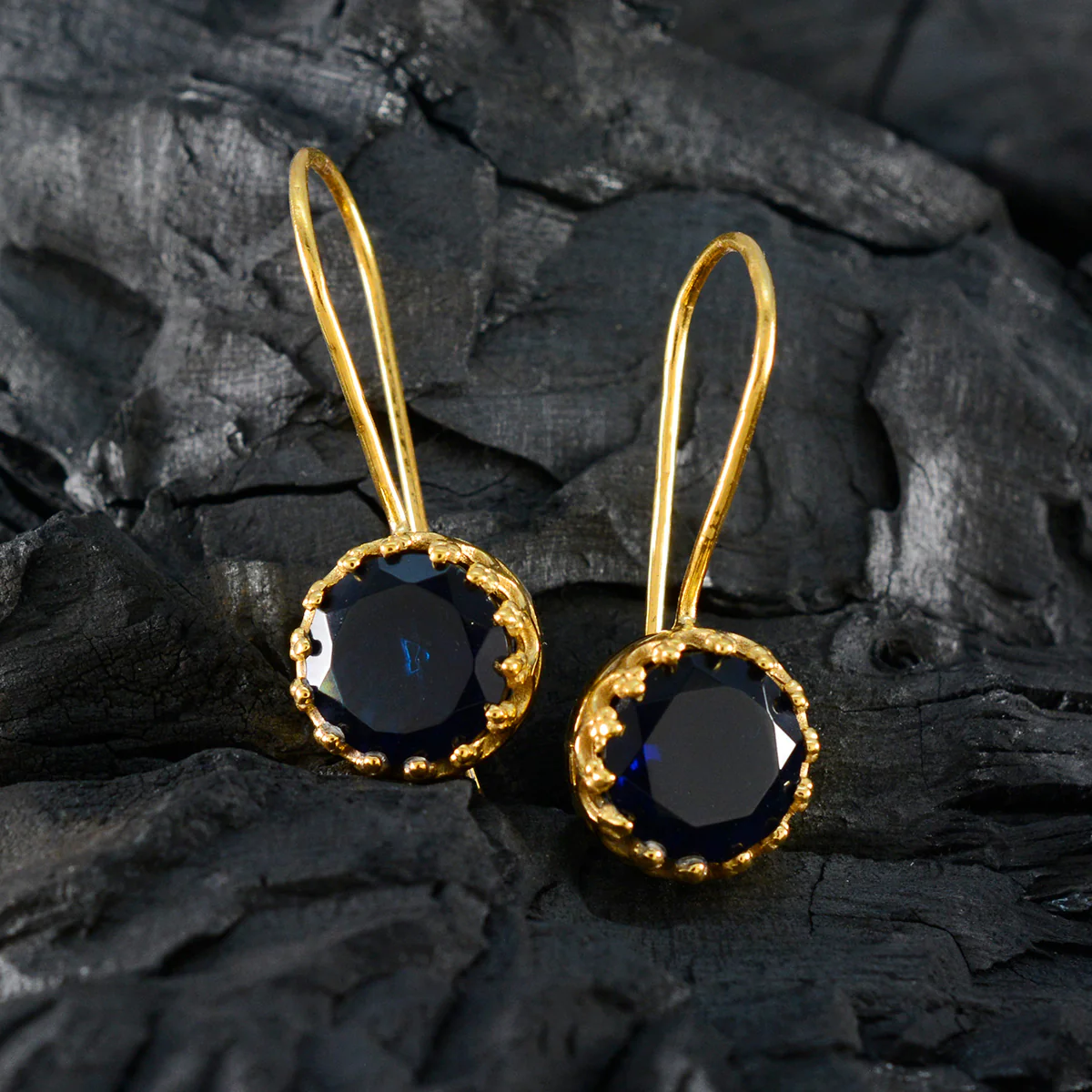 Blue Sapphire CZ Mexican Ana Solitaire Dangle Blue 925 Sterling Silver Earring - Image 2