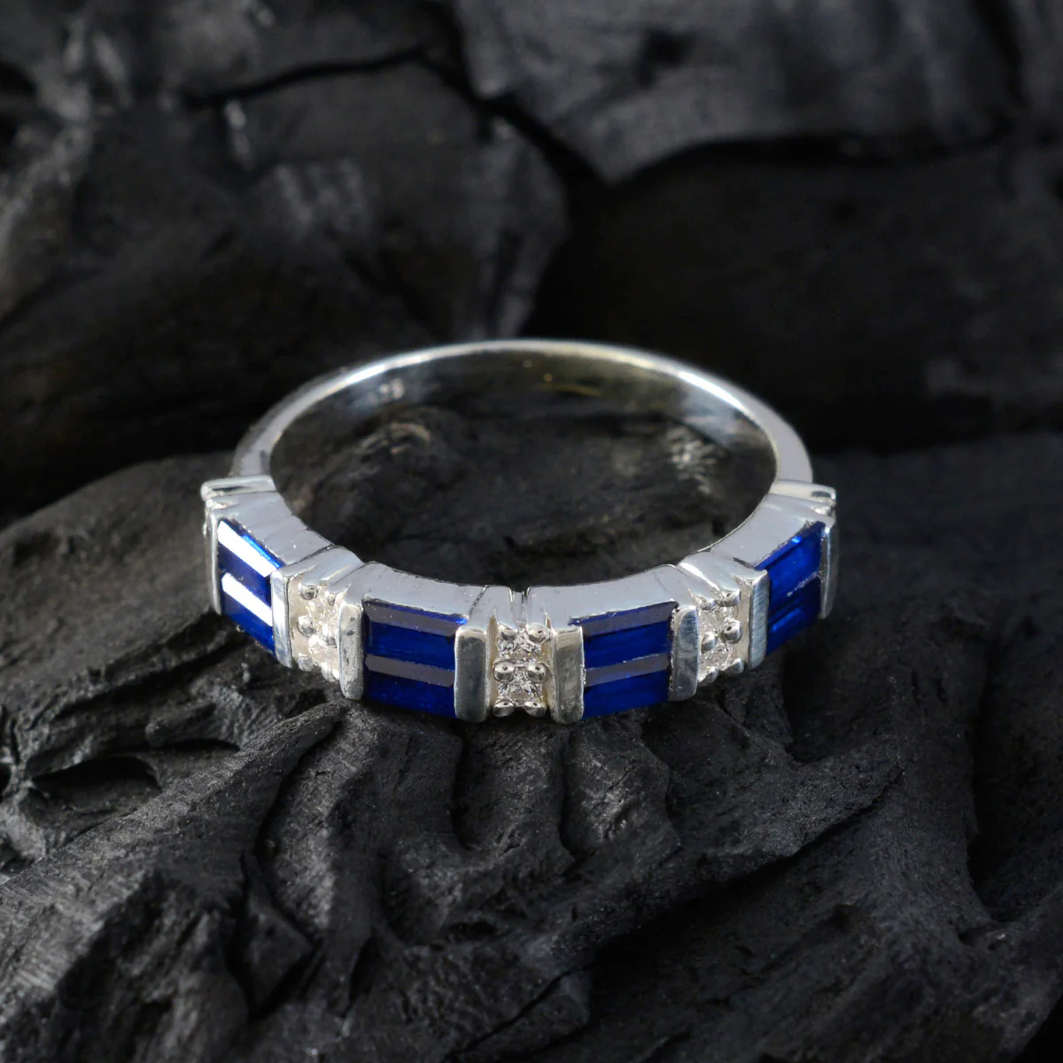 Blue Sapphire CZ octa African 925 Silver Blue Gemstones Featherlight Trendy Band Jewelry - Image 4