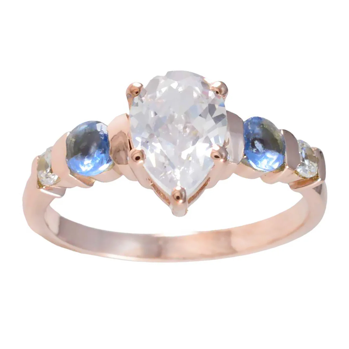 Blue Sapphire CZ Penta American Silver Blue Gemstone Whisper-thin wedding Ring Jewellery - Image 3