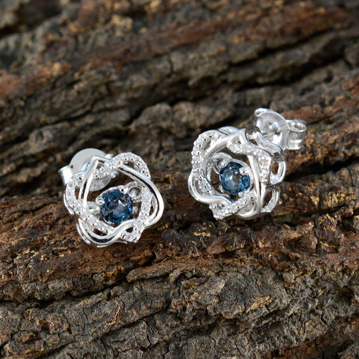 Blue Sapphire CZ Russian Lourdes multiple Stud Blue 925 Sterling Silver Earring - Image 3