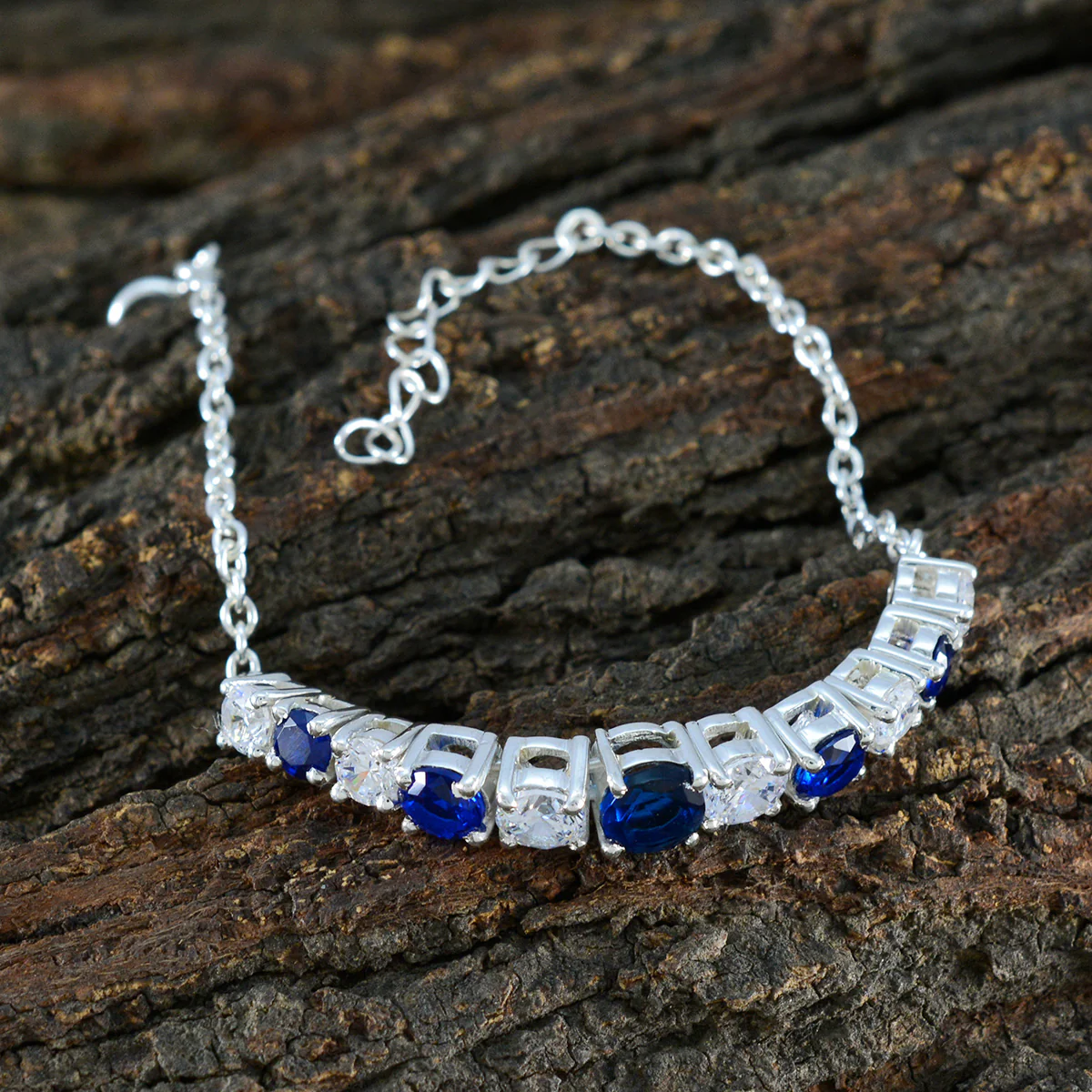 Blue Supphire CZ Couple Whisper-thin Blue Silver Tennis Bracelet - Image 4