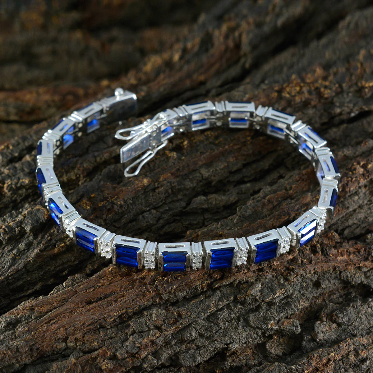 Blue Supphire CZ Couture Eye-catching Blue Sterling Silver Tennis Bracelet - Image 3